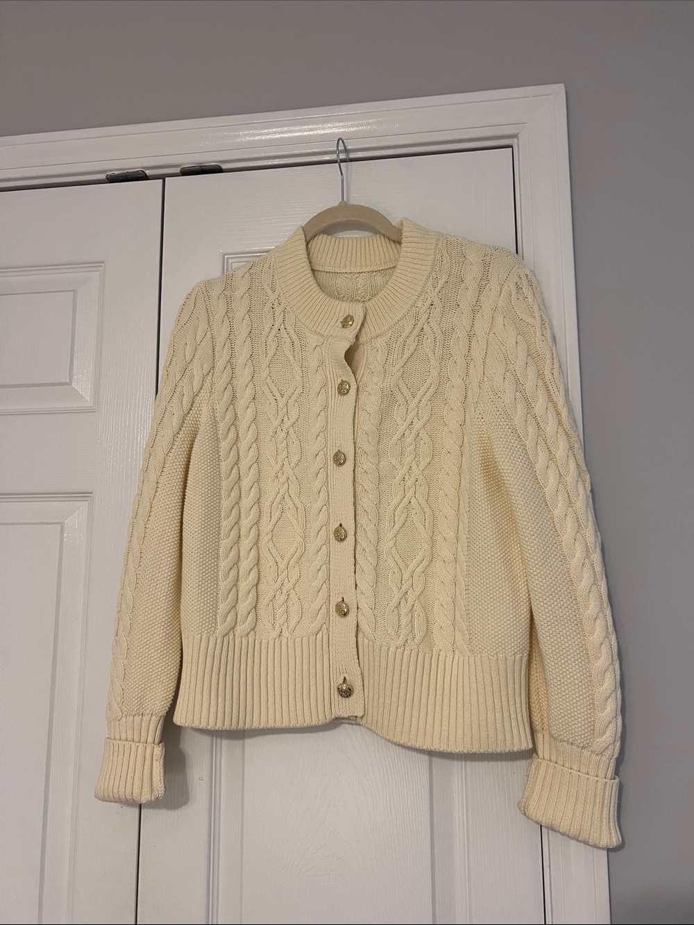 Cream Cable Knit Button-Front Women's Sweater